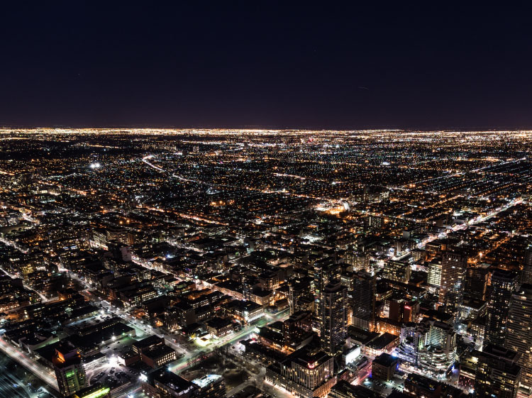 Aerial view of the Greater Toronto Area at night