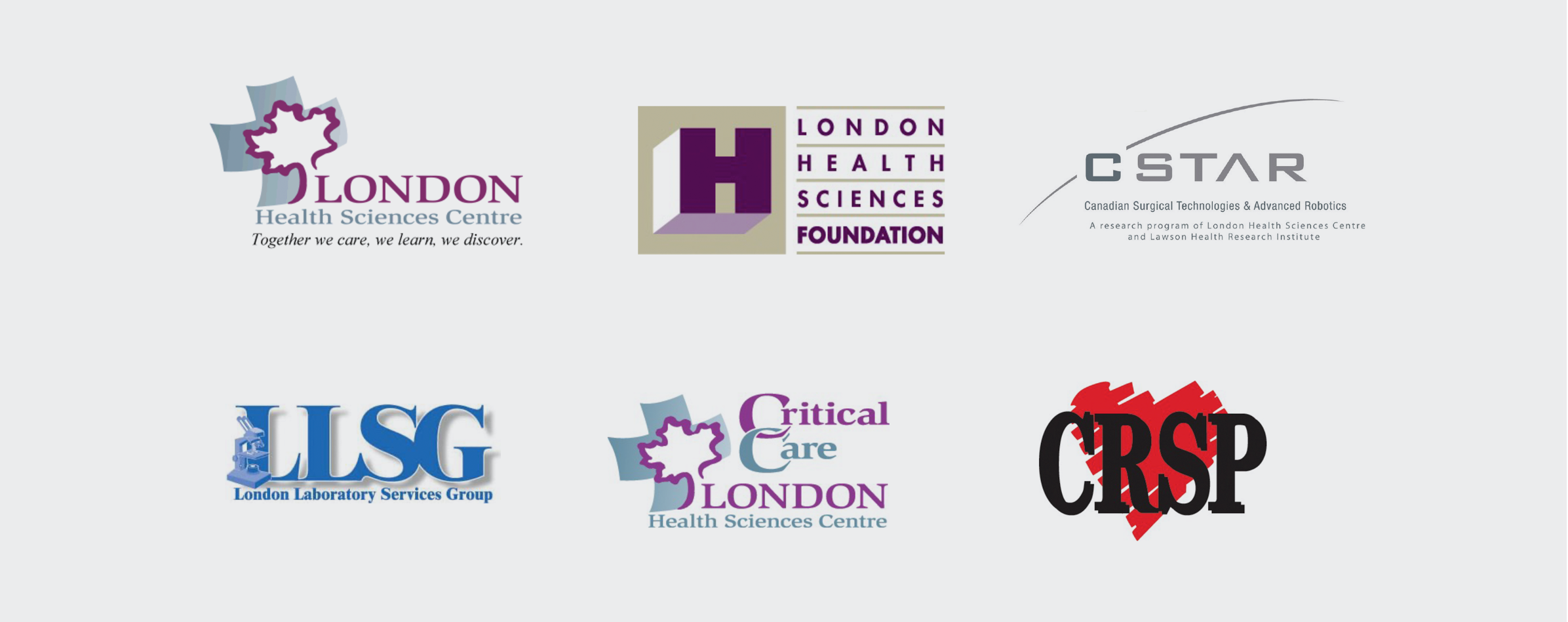 Collection of old logos of departments and foundations associated with LHSC, before their brand redesign.