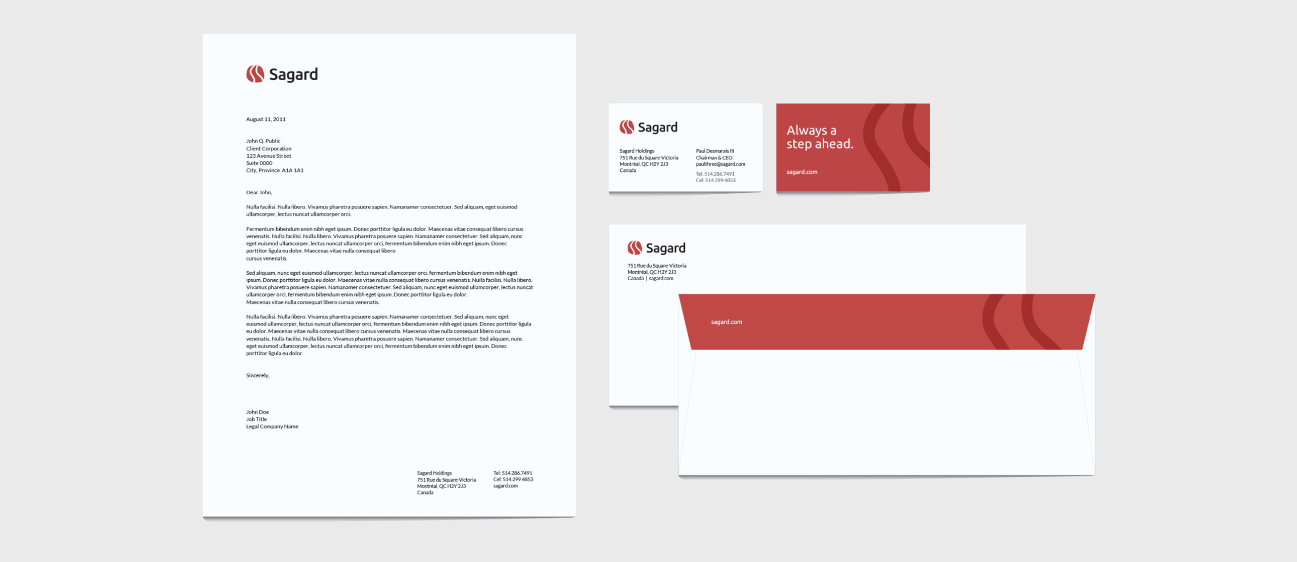 Sagard's business templates, including letterhead, business card, envelope.