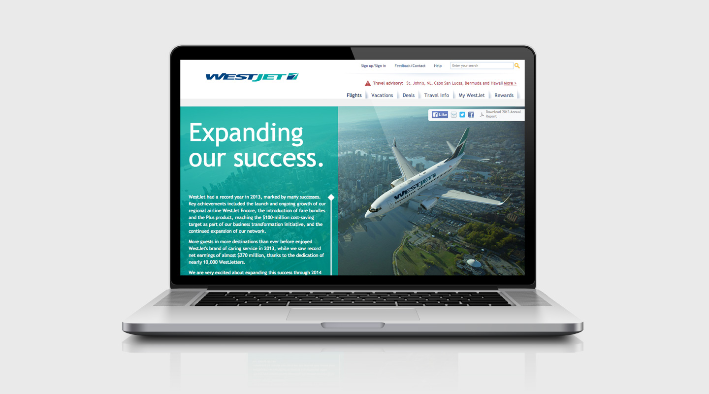 WestJet's online Annual Report 2013