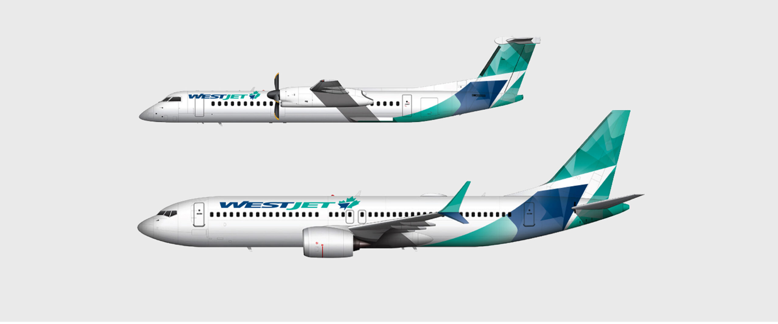 WestJet's livery design seen on two airplanes.