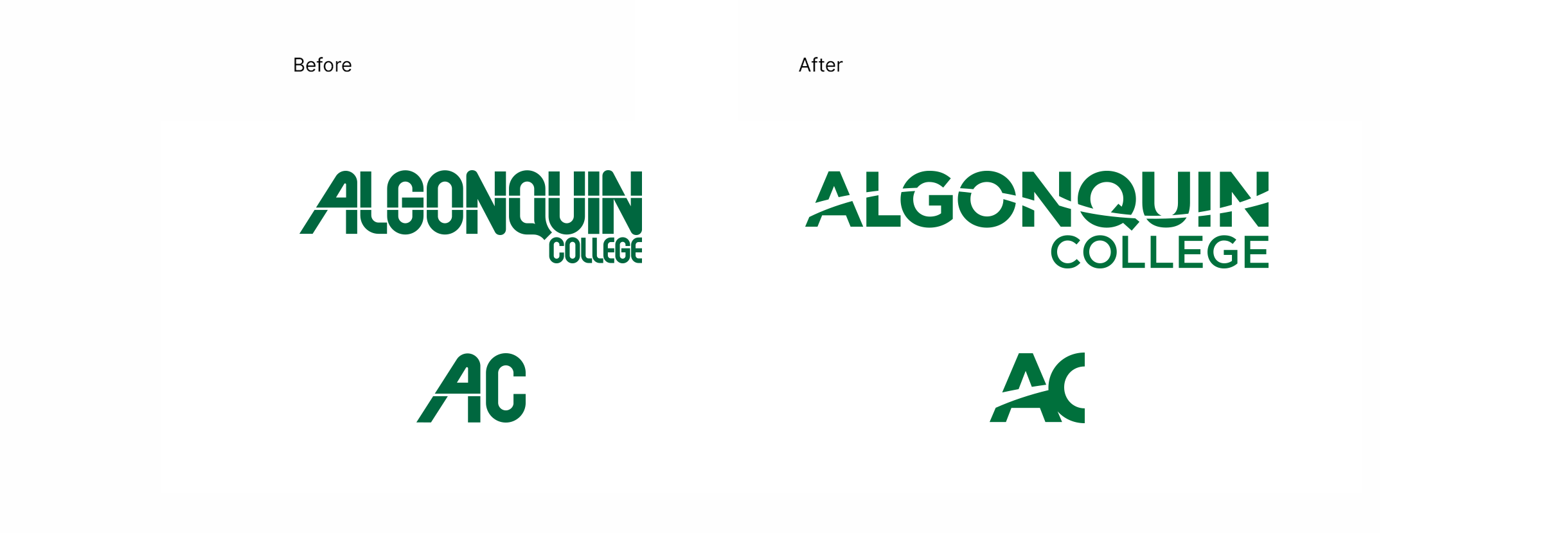 Algonquin College logo & monogram, side by side comparison