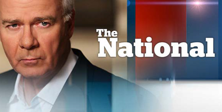 Image of Peter Mansbridge with the old The National logo