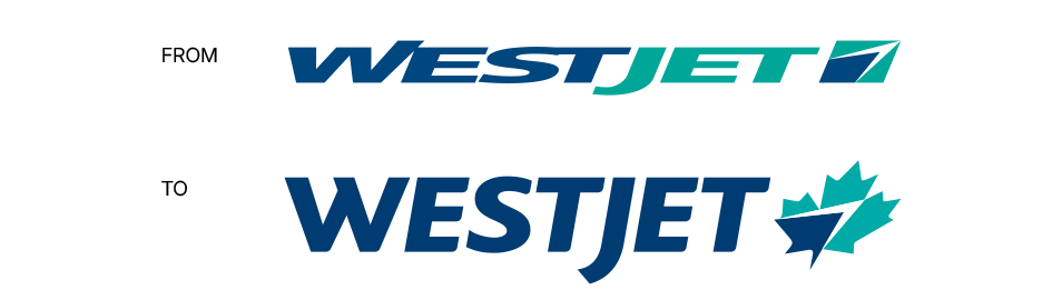 Evolution of WestJet's logo, from the original one to the new one.