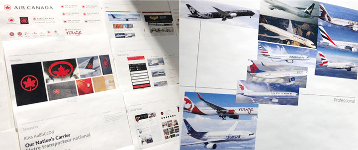 Images of competitors landscape research posted on the wall