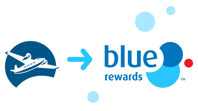 Side by side comparison of the old Air Miles logo and the new Blue Rewards logo